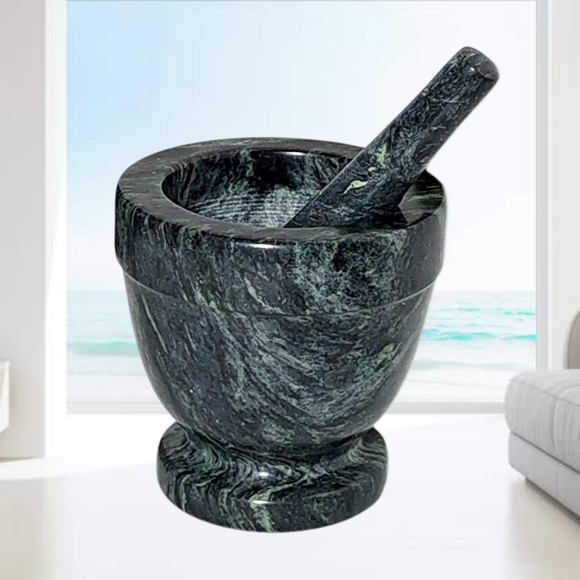 Other - Black with Light Green Accdnts Marble Mortar and Pestle Set